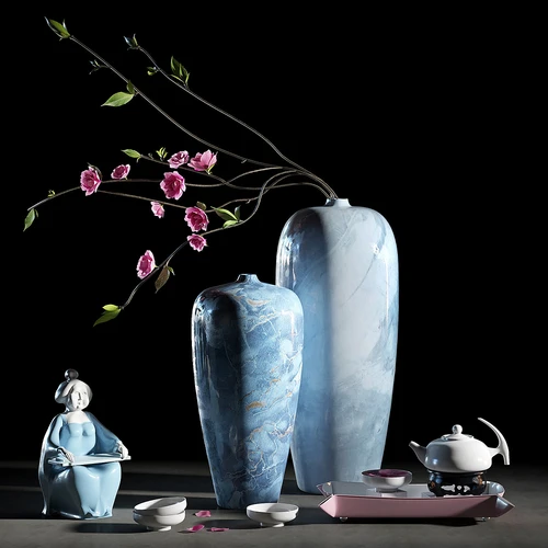 中式茶具花瓶摆件