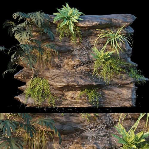 假山石头水景墙 瀑布 喷泉 景观小品