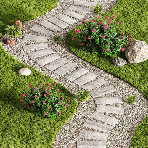 园林景观小品 石阶 石子路