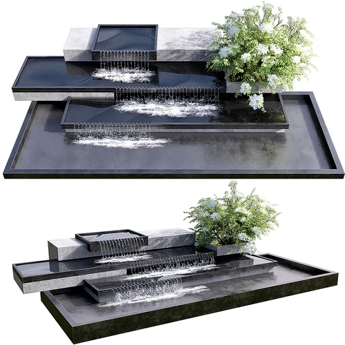 现代瀑布流水 园艺小品