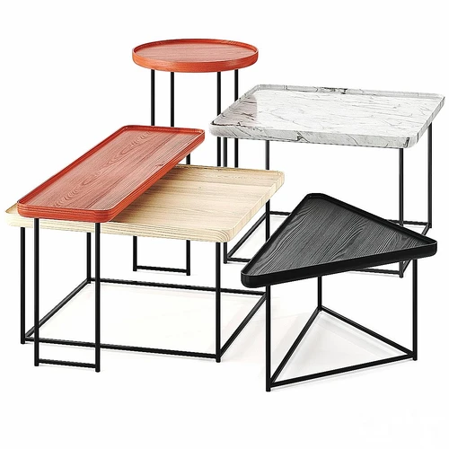 Cassina 现代极简金属实木大理石茶几