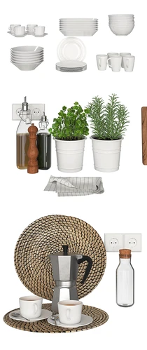 现代厨房餐具绿植盆栽组合