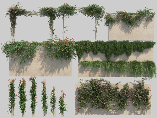 现代绿植藤曼墙模型