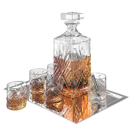 现代威士忌酒瓶酒杯