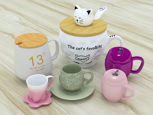 现代陶瓷杯塑料杯马克杯子组合