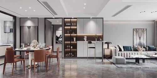 现代轻奢客厅餐厅3d模型