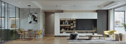 现代简约客厅餐厅3d模型
