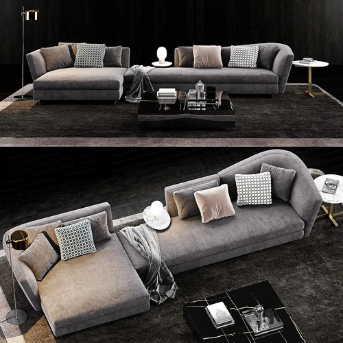 Minotti 现代布艺多人沙发茶几组合