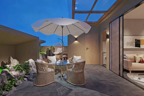现代别墅露台花园夜景3d模型