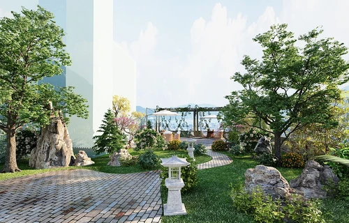 新中式庭院花园3d模型