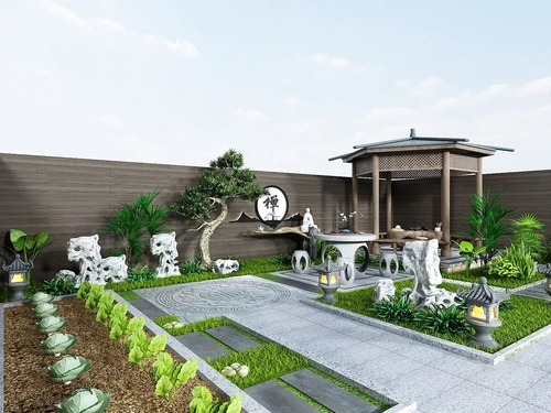新中式庭院花园3d模型