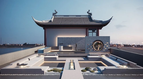 新中式屋顶花园3d模型