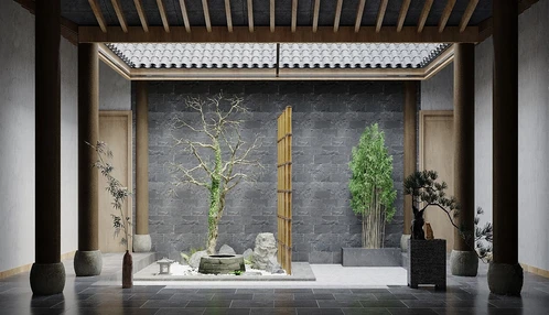 新中式天井庭院3d模型