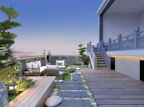 新中式庭院花园3d模型