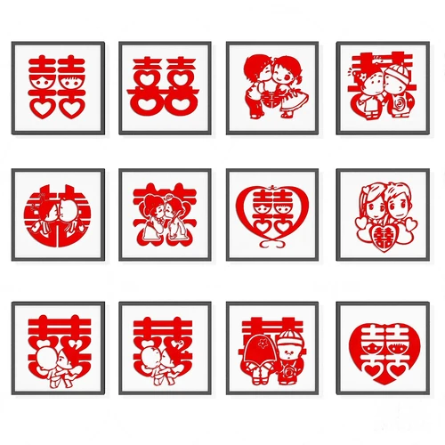 现代婚庆喜字剪纸装饰画