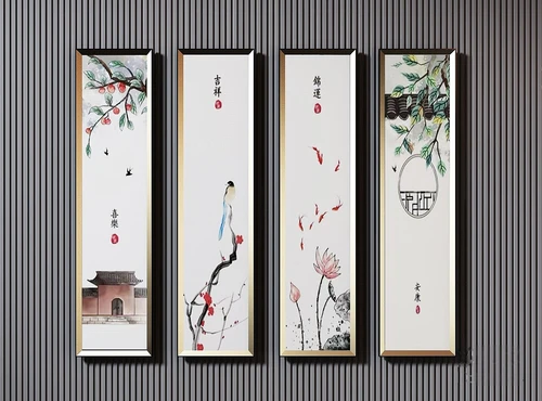 新中式花鸟建筑挂画