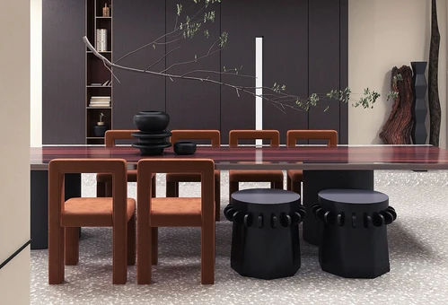 布鲁盟设计 现代侘寂餐桌椅3d模型