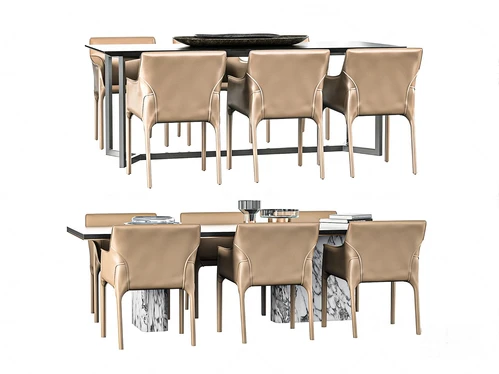 现代条形餐桌椅3d模型