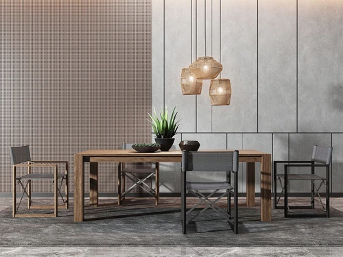 现代条形餐桌椅3d模型