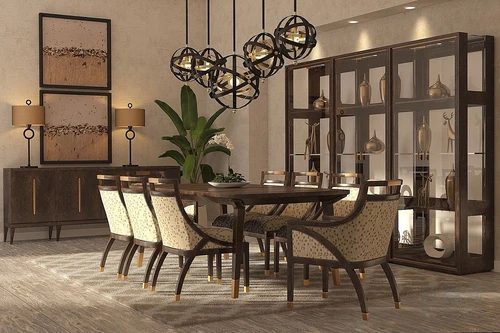 美国Carsonhome品牌 美式实木餐桌椅3d模型