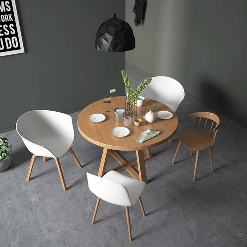北欧实木圆形餐桌椅3d模型