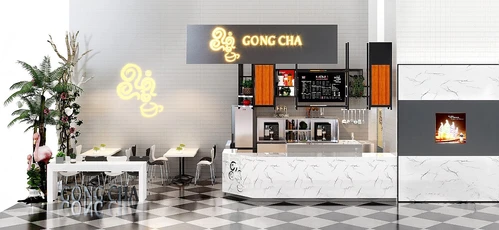 现代咖啡店吧台餐桌椅3d模型