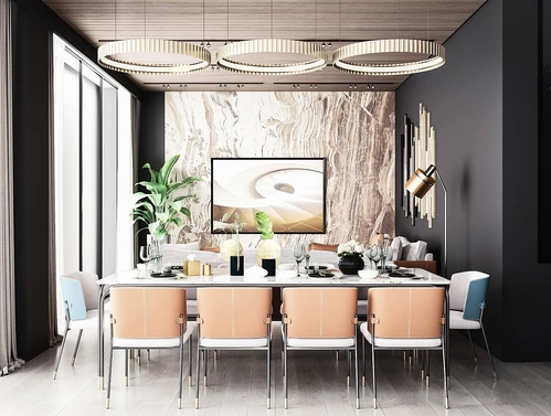 现代客厅餐厅3d模型