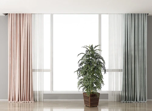 现代窗帘绿植组合