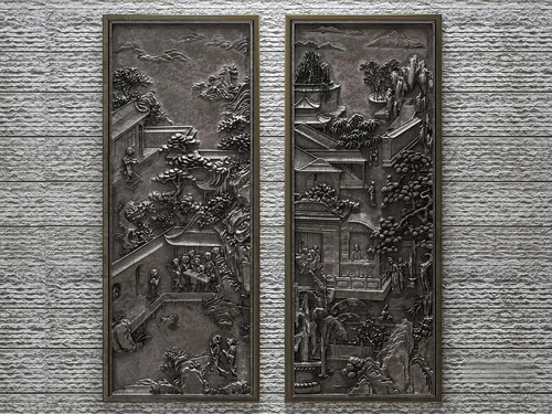 中式山水浮雕装饰画