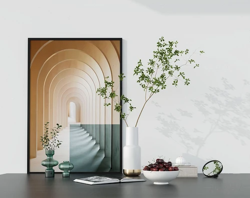 现代绿植花瓶车厘子果盘摆件3d模型