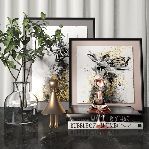 现代雕塑绿植花瓶书籍摆件3d模型