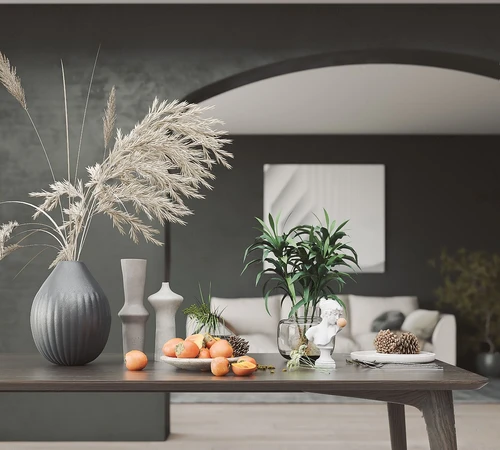 现代绿植花瓶柠檬水果摆件3d模型