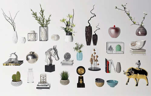 现代绿植花瓶盆栽雕塑摆件3d模型