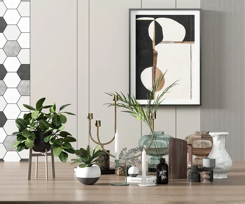 现代绿植花瓶烛台摆件3d模型