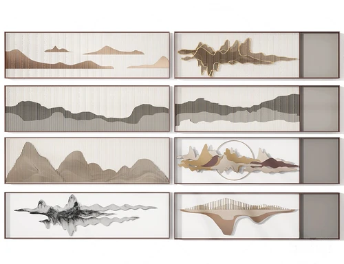 新中式山水立体墙饰挂件3d模型