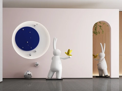 现代兔子雕塑3d模型