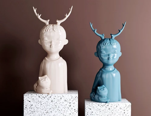 现代鹿角男孩雕塑3d模型