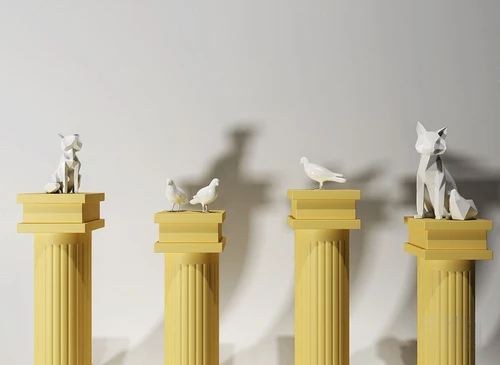 现代小鸟狐狸雕塑3d模型