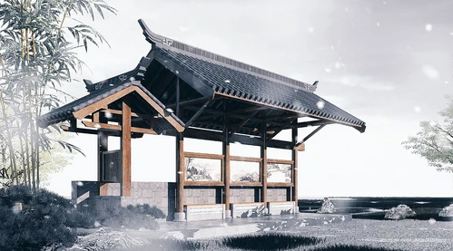 中式古建候车亭站台