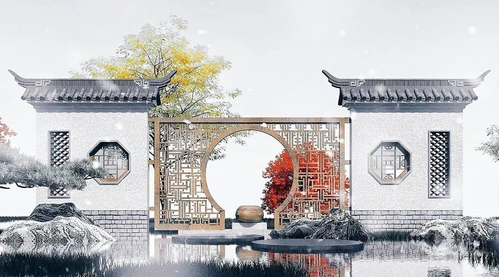 中式影壁墙景观墙