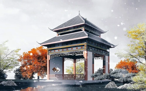 中式古建重檐凉亭景观亭