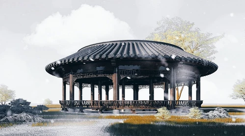 中式古建圆形回廊