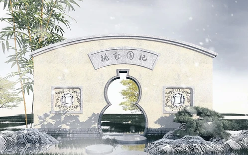 中式园林月洞门景观墙