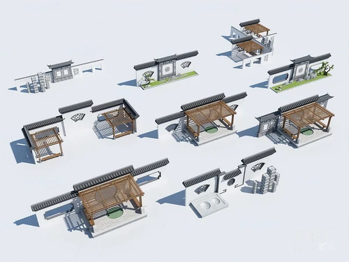 中式景墙廊架园艺小品
