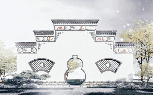 中式古建景墙葫芦门