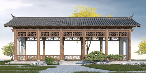 中式古建长廊廊架
