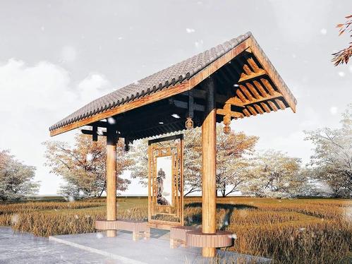 中式古建景观亭候车亭