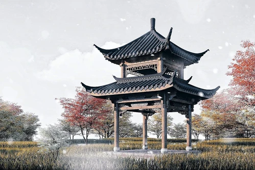 中式古建重檐凉亭