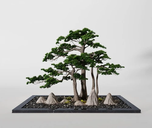 新中式松树假山园艺小品