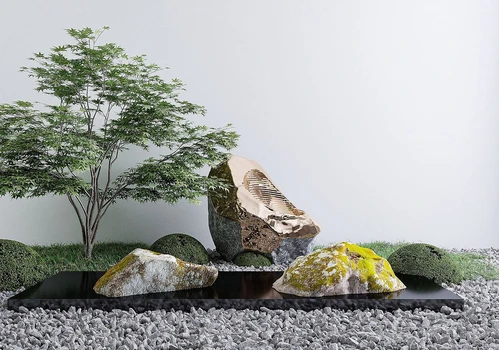 新中式绿植山石景观小品